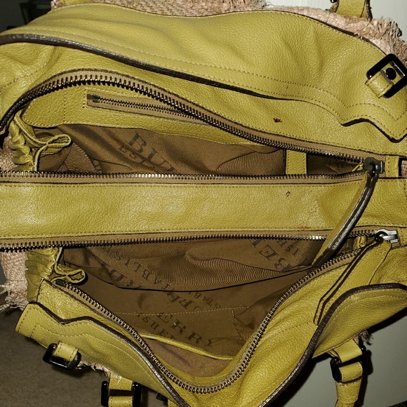 100% Authentic Burberry Satchel Rare Green Leather / Staw - Picture 3 of 8